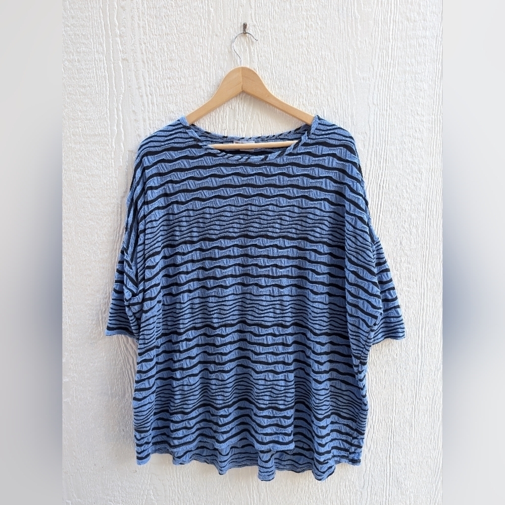 Tianello Blue Black Chili Tunic Top Shirt Boho Hippie Oversized Women's XS